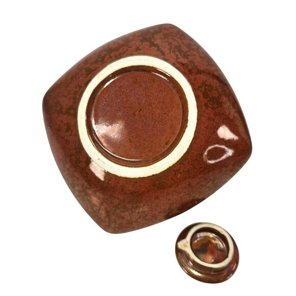 Vintage Mid-Century Modern Teapot Brown Ceramic Angular Speckled Retroneu JE109 - Picture 7 of 11